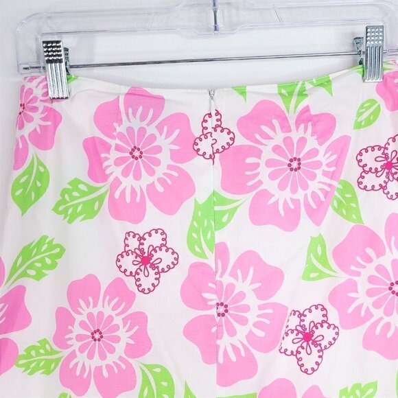 Tailor B Moss Pink White Tropical Hawaiian Floral Pencil Skirt - Picture 3 of 6